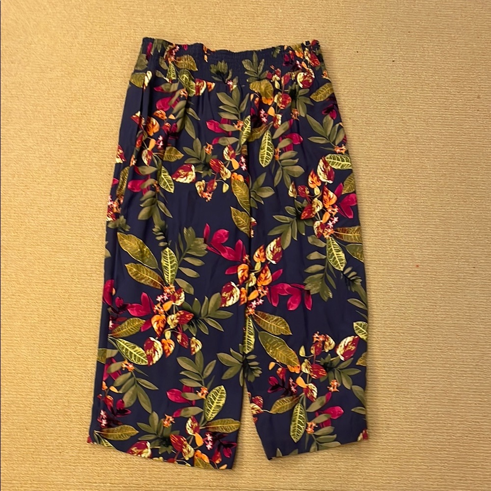 J. Jill Wide Leg Tropical Print Pants - Navy, Green, Pink